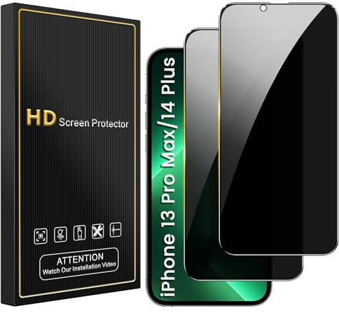 Romkasi Sichtschutz für iPhone 14 Plus/ 13 Pro Max 6,7 Zoll, Anti-Spy Panzer Schutz Glas Folie Schutzfolie, Einfache Installation Blasenfrei 9H Härte 2 Stück