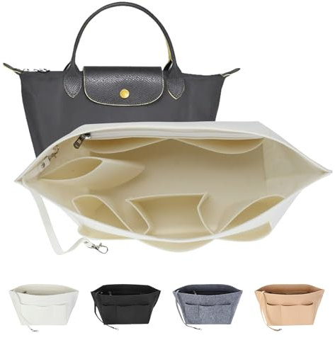 LITLANDSTAR Handbag Organizer Insert - Felt Multi-Pocket Purse Organizer With Zipper Bag and Key Chain, White