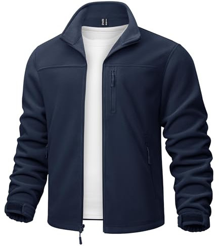 TACVASEN Veste Homme Vestes Tactiques d’hiver Veste d’extérieur Polaire Vestes de Pêche Coupe-vent avec Poche Zippée Bleu Marine,L