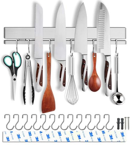 HomeSimplex 43.2 cm Magnetischer Messerhalter für Wand mit 12 Haken - Doppelbar Messer Magnetleiste - Küchenhelfer Aufhänger - 304 Edelstahl Magnetisch Küchenmesserregal Wandhalterung