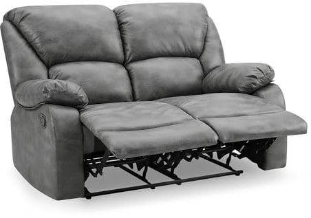 2 Seater Recliner Sofa, 3 Seater Sofa, 1 Seater Armchair, Small Couch Living Room Chairs, Faux Leather in Black, Brown or Dark Grey (Dark Grey Faux Leather, 2 Seater)