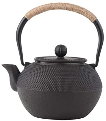 LOSTIS Wasserkocher Aus Gusseisen Teekanne aus Gusseisen Teekessel Gusseisen Teekanne Infuser Sieb Set Schwarz mit Edelstahlfilter 1,2 l Teekessel Gusseisen Japanische Teekanne