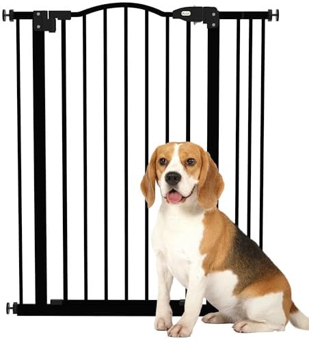 PawHut Pressure Fit Dog Stair Gate No Drilling Safety Gate Auto Close for Doorways, Hallways, 74-87cm Adjustable, 94cm Tall, Black
