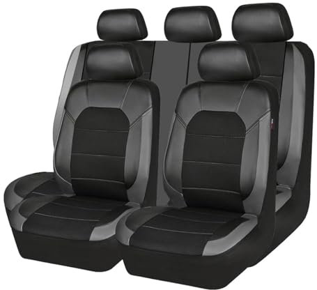 Auto Sitzbezüge Set für VW Polo 2003-2016 2017 2018 2019, 9 Stück Leder Wasserdicht Bequem Autositzbezüge Sitzschoner Innenraum Zubehör,Grey