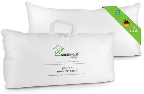 Greenhome Lifestyle Kopfkissen 40x80 cm I Bambus Kissen mit Oeko-TEX Bezug aus Bambus & Baumwolle I weich gefüllt, waschbar, hautfreundlich & allergikergeeignet I nachhaltig & plastikfrei verpackt