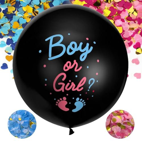 Gender Reveal Ballon XXL,36 Zoll Geschlecht Verkünden Ballons,Boy or Girl Luftballon mit Rosa+Blau Konfetti, Geschlechter Offenbaren Groß Latexballon Dekoration Babyshower Party