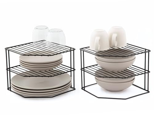 simplywire – 3 Tier Plate Racks – Pack of 2 Kitchen Cupboard Organisers – Black