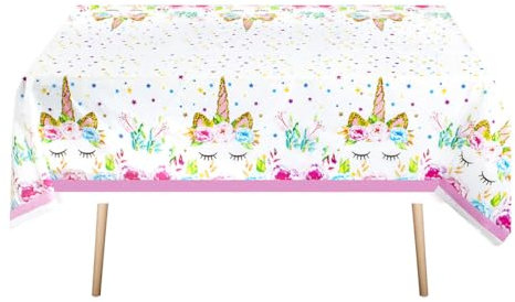 Einhorn Tischdecke - Magisch Einhorn Partyzubehör für Kinder Mädchen Geburtstag Mädchen Baby Shower Deko, Einweg Drucken Kunststoff Tischdecke für Rechtecktisch,220x130cm