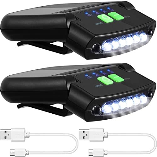 Hat Light Headlamp LED Clip on Cap Lights USB Rechargeable Cap Flashlight for Fishing Camping Traveling Black 2PCS, Hat Light Headlamp