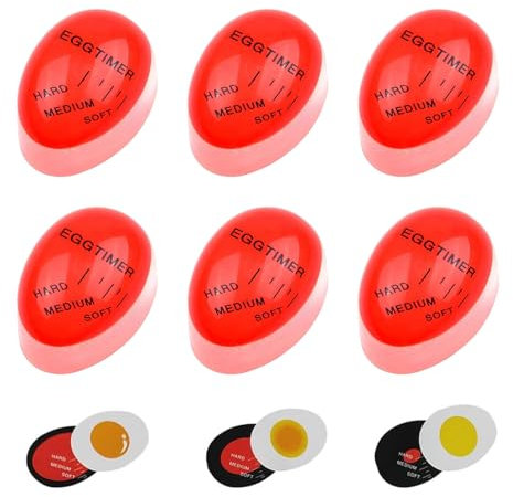 Eieruhr Zum Mitkochen, 6 Stück Eggtimer, Eierfarbe Andern Timer, Timer für Gekochte Eier Eierfarbeändern Timer Unendlich Wiederverwendbar für Zuhause Restaurant(Rot)
