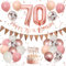 Adorely 70th Birthday Decorations - Rose Gold & Blush Pink Balloons, Banners & Cake Toppers - 15 Pieces - Women's 70th Birthday Party Decorations