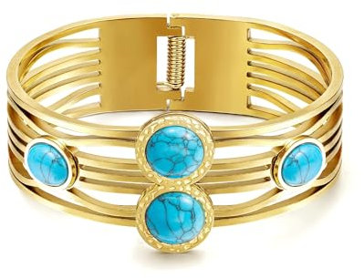 Joo&Rind Armreif Gold Armband Damen, Bambusknoten Armbänder Damen 18k Vergoldet Edelstahl Armband Damen Wickelarmband Damen, Geschenke für Frauen (Turquoise-Bangle)