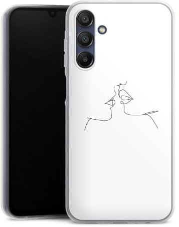 DeinDesign Silikon Hülle kompatibel mit Samsung Galaxy A15 5G Case transparent Handyhülle Kussmund Line Art Liebe