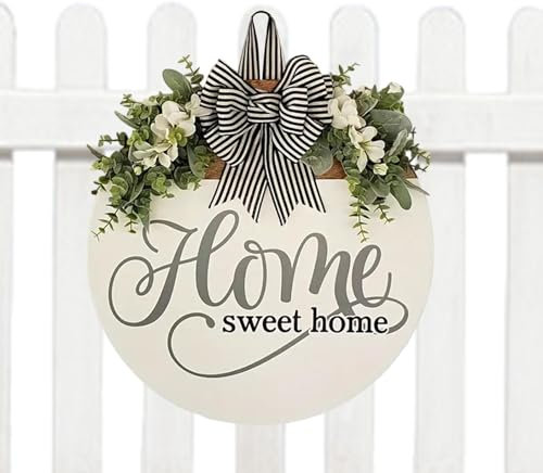 Home Sweet Home - Ghirlanda decorativa per porta, 30 cm, rotonda, in legno, da appendere, con scritta Home Sweet Home, ghirlanda estiva e primaverile per le stagioni estive e per le vacanze