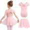 Eisnnu Kinder Ballettkleidung Mädchen Zweiteilig Ballettkleid Baumwolle Kurzarm Balletttrikot Mit Pailletten Chiffonrock Tütü(DE/NL/SE/PL, Numerisch, 150, Regular, Rosa)