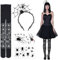 Epokus 3 Stück Halloween Spinnenkostüm Damen, Spinnenweben strumpfhose, Spinnennetz Zubehör Set, Spinnenweben Haarband, Spinnen Gesichtstattoos, Halloween Karneval Kostüm
