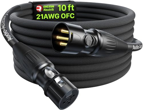 AA AUDIO ACCESSORY XLR Kabel 3M, Goldbeschichtete Neutrik REAN Stecker, Mikrofonkabel mit Kevlar-verstärktem Nylon-Geflecht, Alu- & OFC-Doppelschirmung, für Shure
