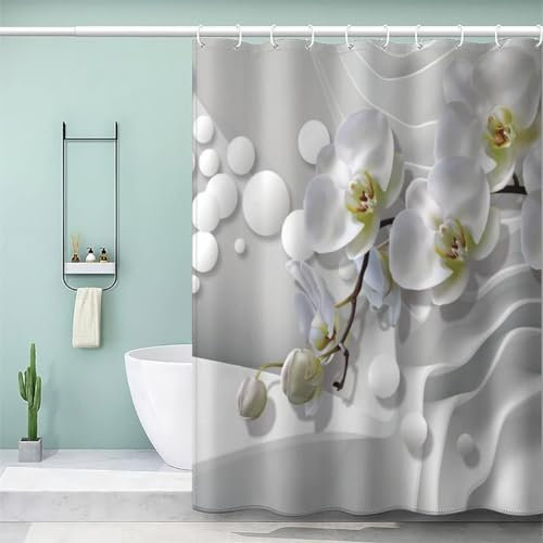 Rideau Douche Anti Moisissure Orchidée Rideau de Douche 120x180 cm Motifs Géométriques Rideaux de Douche Tissu Imperméable Lavable pour Baignoire ou Salle de Bain B5707
