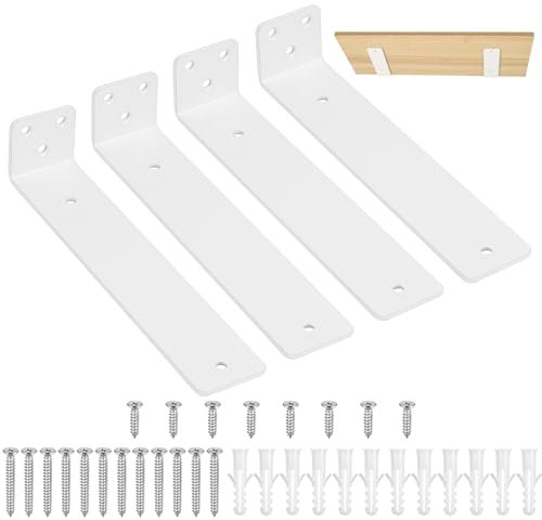 4 Pièces Equerre Etagere Murale Blanc, 200 mm Equerre Charge Lourde, Équerre Étagère de Fixation Etagere Murale Invisible, Supports d'Étagère Murale Metal Industrielle pour Meuble