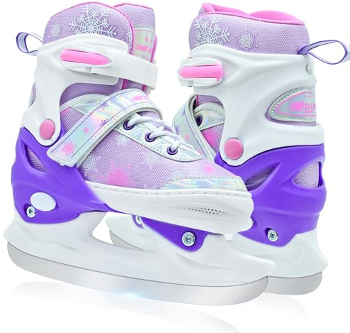 WELLWON Ice Skate for Kids Boys Girls, Adjustable Blades Iceskates, Ice Hockey Skates Size S for Beginner Age 4-6