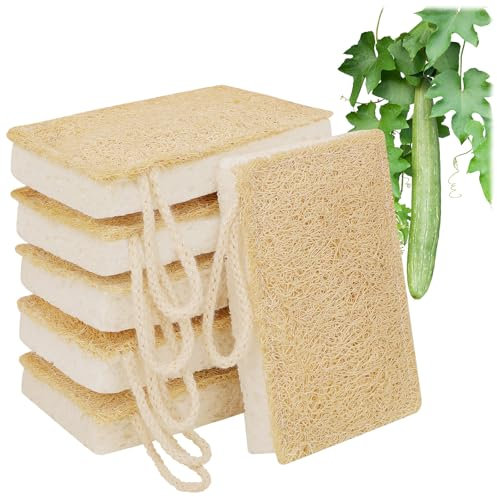 GRBAIN 6 PCS Estropajo Ecologico Estropajo Cocina Hecho de Fibra de Lufa y Celulosa Estropajo Biodegradable Esponja Cocina para Limpieza Hogar Productos Ecologicos Esponja Limpieza Hogar