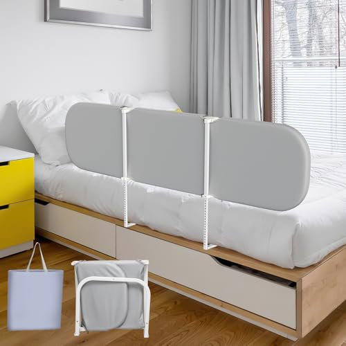 Eulenke Barrera de cama de 180 cm, plegable, altura regulable, barrera de protección para cama infantil, portátil, para viajes, fácil montaje, gris