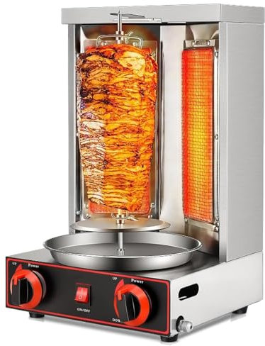 YXFAZPP Machine à Kebab, rôtissoire Verticale à gaz, Four Rotatif Vertical de comptoir, poêle à Viande, équipement à gaz, pour Cuisine Commerciale et Domestique (Silver A)