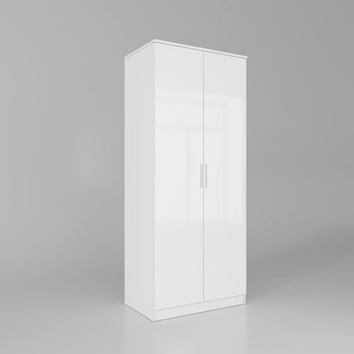 ELEGANT 2 Door Wardrobe with Hanging Rail High Gloss Bedroom Furniture for Home Bedroom, 5 Colors Available,760x470x1800mm