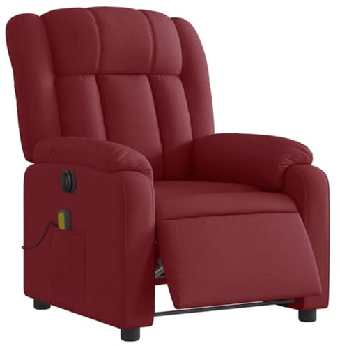 vidaXL Fauteuil de Massage Inclinable Électrique, Chaise de Relaxation avec Dossier, Siège avec Accoudoirs, Fauteuil TV de Salon, Rouge Bordeaux Tissu