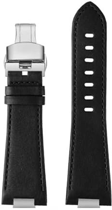 BHMIRUI Rindsleder-Uhrenarmband, kompatibel mit Tissot PRX 1853-Serie, Riemen T137.407, T137.410-Serie, 26 x 12 mm, erhöhtes Armband, Herrenuhrenzubehör(B black Folding)