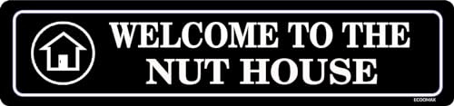 ECOOMAX Welcome to The Nut House Sign Metal Plate Wall Plate Metal Poster Cafe Bar Shop Home Wall Decor Metal Sign 16X4 Inches
