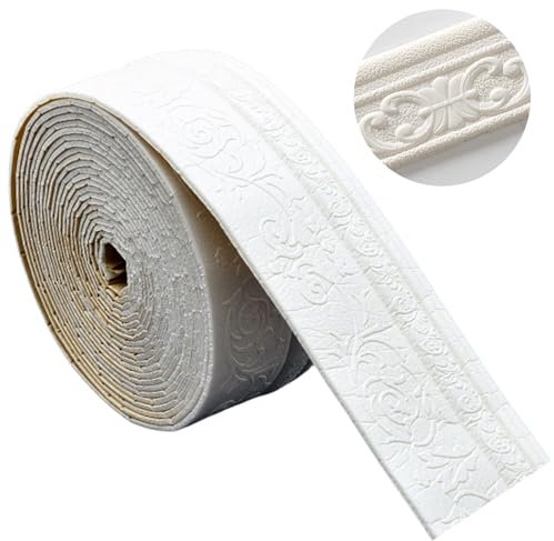 Senchinner Bordüre Selbstklebend Weiß, Zierleisten Selbstklebend 10m x 8cm x 5mm,Wasserdicht Bordüre 3D,Stuckleisten Wand Leisten Selbstklebend,Roll Border Trims für Ecken Linien Decken Dekoration-A