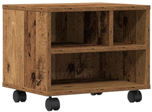 vidaXL Mittlerer rechteckiger Druckerständer aus altem Holz in rustikalem Finish mit DREI Stauraumfächern | Ingenieurdesign ideal für Büro- oder Home-Use, multifunktional im Vintage-Stil