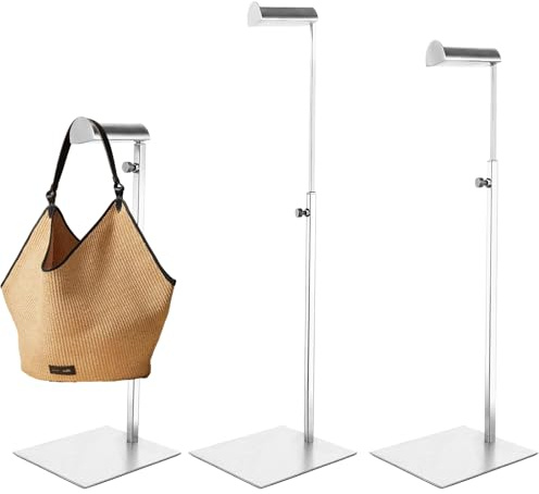 YAYODS Lot de 3 Présentoir de Sac à Main Ajustable en Acier Inoxydable - Support de Sac Hauteur 35-60 cm avec Base Stable - Porte-Sac et Chapeau pour Boutique, Dressing et Rangement de Luxe