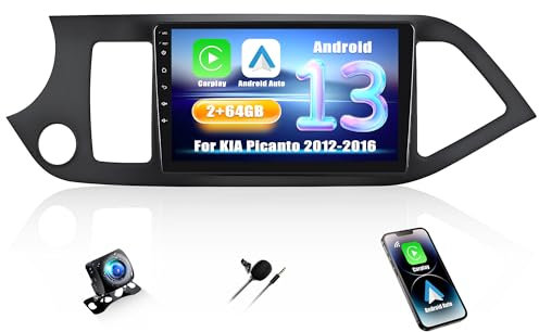 [2+64G] SIXWIN Android 13 Radio Coche para KIA Picanto 2012-2016 con CarPlay&Android Auto&Mirror Link,9 Pulgadas Pantalla Táctil con Bluetooth/WiFi/GPS/FM/RDS/USB con Cámara Trasera