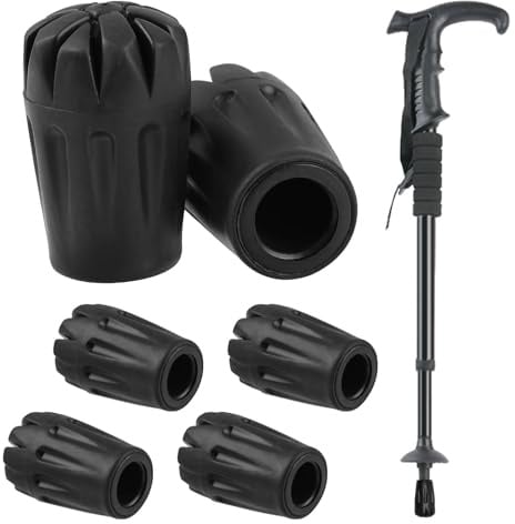6 Pcs Rubber Trekking Pole Tips, Non-Slip Walking Stick Ferrules for Hiking | Durable rubber with inner metal washer Non-slip tread for multiple terrains Fits standard 11mm trekking poles