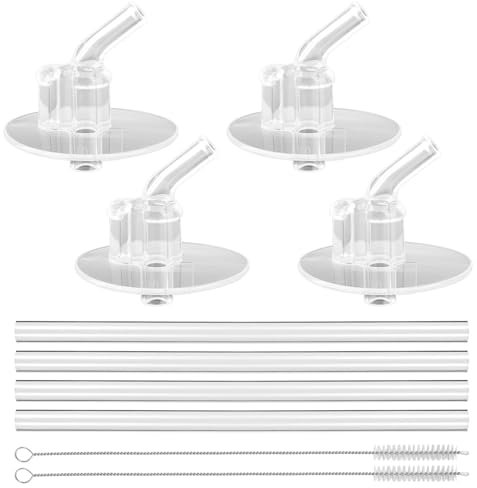 BOXOB 4pcs Replacement Clear Straws for Thermos Funtainer 12 oz Bottles, Kids Toddler Water Bottle Lid Replacement Parts with Cleaning Brushes Compatible with Thermos F401 & F410 Models