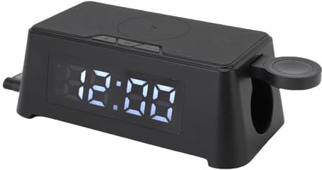6 in 1 Wecker Kabelloses Ladegerät mit Digitaler LED-Lampe Handy-Ladegerät, Nachttisch-Uhr mit Ladestation für Telefon-Kopfhörer Uhr