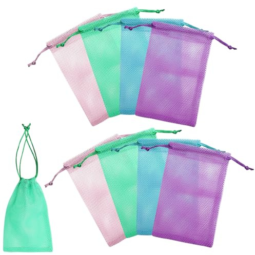 KQDRAVINE 8 Stück Seifensäckchen für Feste Seife, Buntes Seifensäckchen mit Kordelzug, 10 x 15 cm Seifenbeutel für Körper-Peeling, Seifenbeutel für Feste Seife für Aufschäumen und Trocknen (4 Farben)