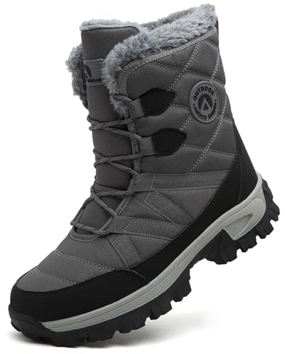 ASOCO DREAM Stivali da Neve Uomo Invernali Impermeabili Stivaletti Fodera Pelliccia Calda All'aperto Antiscivolo Doposci,Grigio,40 EU