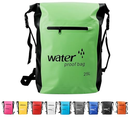 HOMAVEL 25L Dry Bag Wasserdicht PVC Rollverschluss Rucksack Grün Outdoor | 1 Dry Bag, 25L, Grün, 500D PVC-Plane, Rollverschluss, 2 Schultergurte, als Rucksack für SUP, Kajak und Camping Outdoor Boot