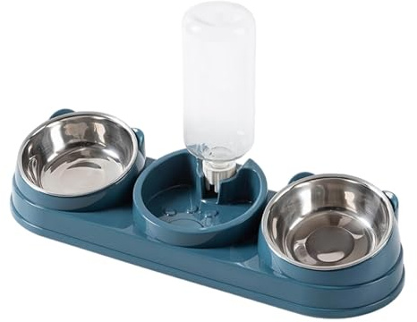 TAIZhiChen Gamelle Triple pour Chat, Gamelle pour Nourriture et Eau, Inclinée à 15°, 3 en 1 pour Nourriture Sèche et Humide, Mangeoire pour Hamsters et Lapins, Bleu Foncé