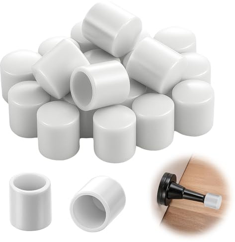 20PCS Door Stop Rubber Tip Replacement, 0.39 Inch Door Stopper Rubber Tip Replacement, Doors Stop Bumper Tips for Wall and Floor Protection, White