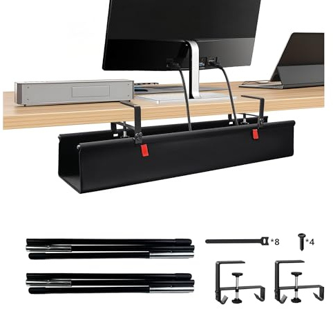 Treibo Under Desk Cable Management 28 Cable Tray | Clamp/Screw Mounting, Waterproof Double 600D Oxford Fabric, Sturdy Cable Tray, for Office and Home