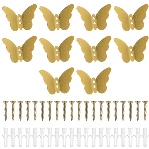 Hmkesoteric 10 Piezas Gancho Pared, Percheros de Pared Ganchos para Colgar Abrigos, Creativos Ganchos de Mariposa, Perchero Pared para Chaquetas Abrigos Toalla Decoración de Baño Dormitorio(Oro)