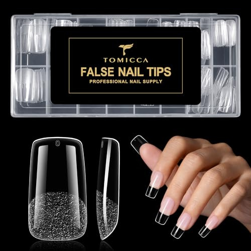 TOMICCA Square Nail Tips, No-Buff Required Long Lasting Soft Gel Nail Tips, Full Cover Fake Nails for Nail Extensions Manicure DIY Practice Art Design, 15 Sizes, 120Pcs