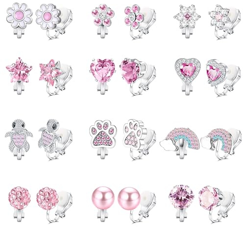 Kakonia Orecchini Clip Bambine Ragazze Anallergici Orecchini Senza Buco per Ragazze Graziosi a Forma Di Farfalla, Arcobaleno, Perla, Fiore E Cuore Regali Di Compleanno E Natale Gioielli