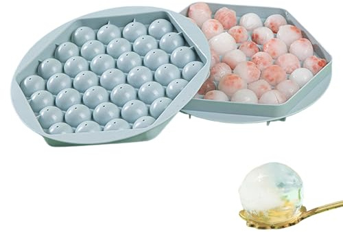 1 Pc Round Reusable Ice Cubes Tray with Lid, Sphere Ice Cube Mould Ball Maker for Freezer Water Whiskey Cocktail Beverage(Blue)