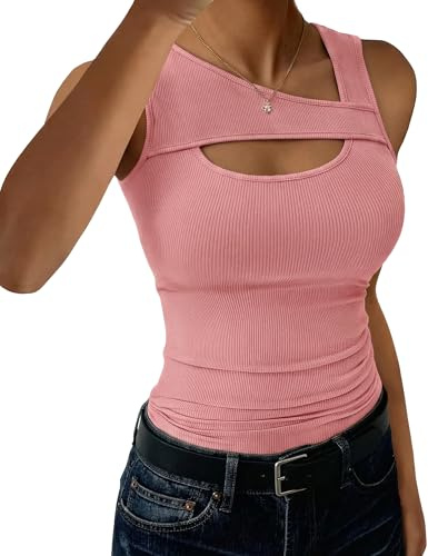 Aottori Débardeur Femme sans Manches Décolleté Haut Été Côtelé Slim Uni | Doux et respirant, décolleté féminin, texture côtelée extensible, tenue ajustée, adapté aux journées chaudes et sorties