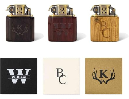 Personalisiertes Sandelholz-Feuerzeug-Set mit eingraviertem Logo, Initialen, Namen und individueller Box, Geburtstagsgeschenk für Männer, Junggesellenabschied, Trauzeugen